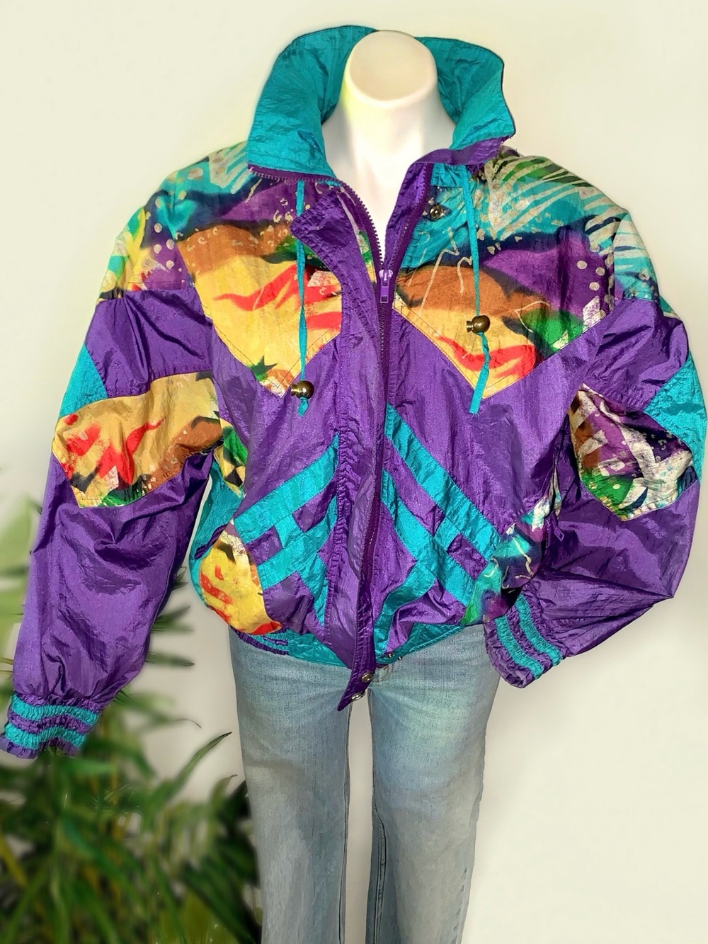 f u n k y :: Vintage Abstract Artsy 80s Windbreaker Jacket Vibrant